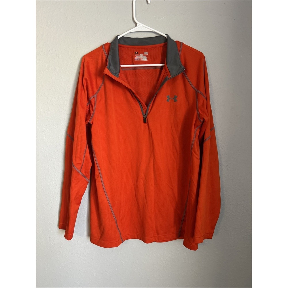 Under Armour Men's Coldgear Fitted 1/4 Zip Sz L Orange Running Outdoor